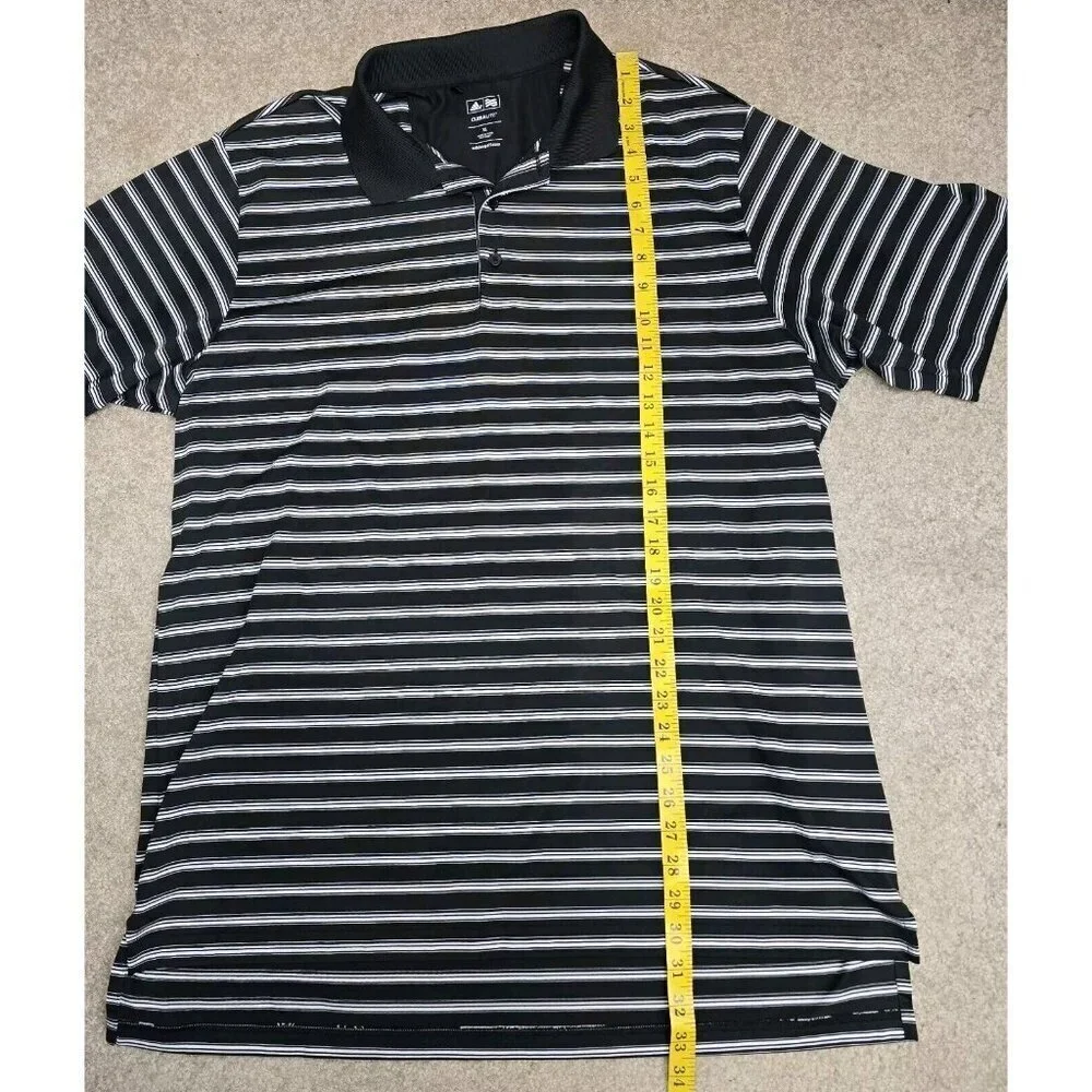 Adidas Climalite Golf Polo Shirt Black White Striped Mens Size XL Stretch